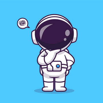 Cute Astronaut Confused Thinking Cartoon