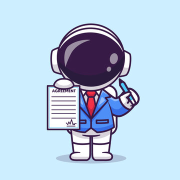 Cute Astronaut Business Holding Agreement Paper Cartoon 