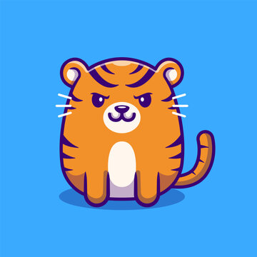 Cute Baby Tiger Sitting Cartoon