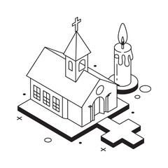 Naklejka premium church building with candle and cross symbols