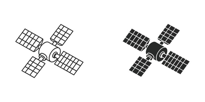 Comparative illustration of two different satellite designs with solar panels and antennas