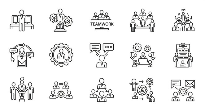 Teamwork and collaboration icons representing business and people.