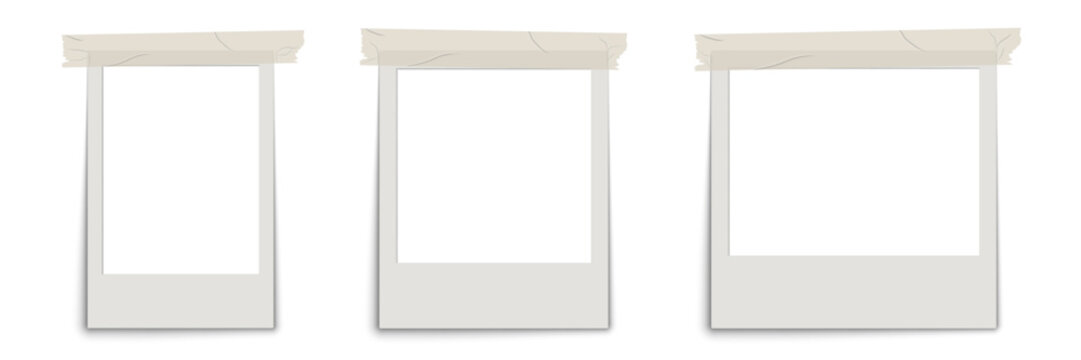 Transparent instant photo frame with realistic retro vintage texture, portrait blank film frame, polaroid picture wall frames shadow overlay effect mockup on transparent PNG background