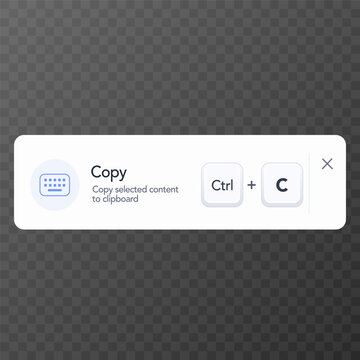 Keyboard shortcut copy Ctrl C popup interface. vector illustration