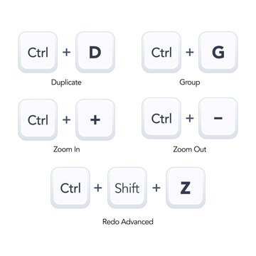 Keyboard shortcuts Ctrl D G plus minus Shift Z set. vector illustration