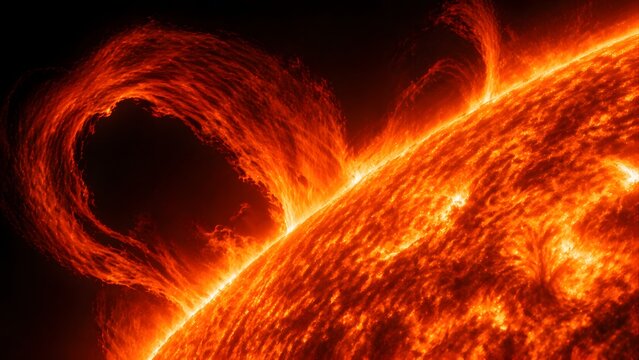 Extreme close up of sun surface with solar flare eruption