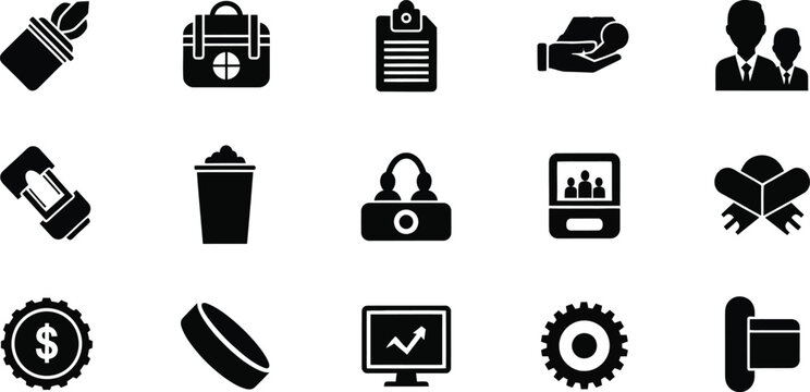Flat business and office icons set isolated on white background, Vector