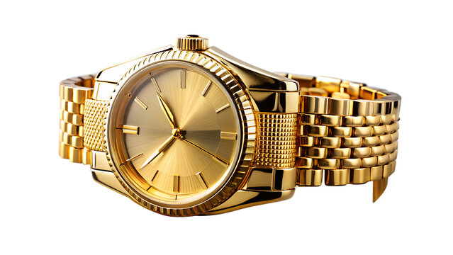 A luxury gold pocket watch with a classic dial showing the hour and minute hands is isolated on a white background as a timeless business accessory