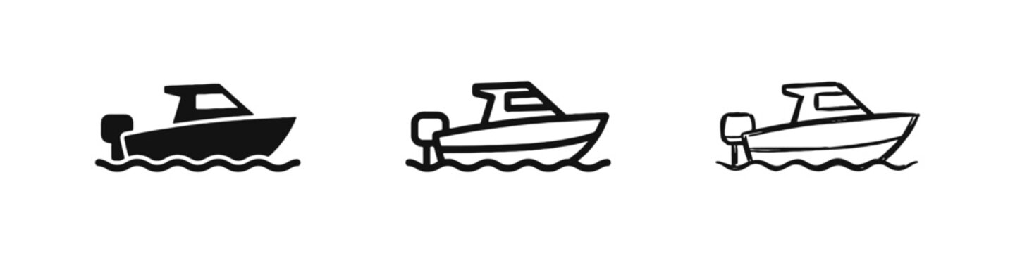 Speedboat Icons Set - Marine Transport and Recreation Nautical Symbols