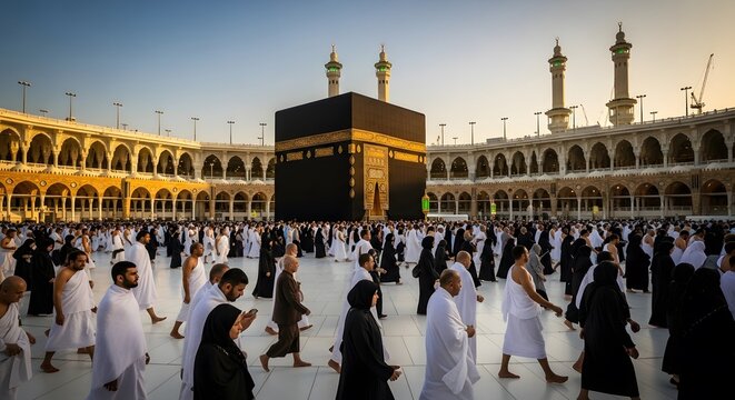 Pilgrims walking around Kaaba in Mecca
