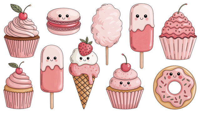 Colorful cartoon ice cream pops and cones set with assorted flavors Vector