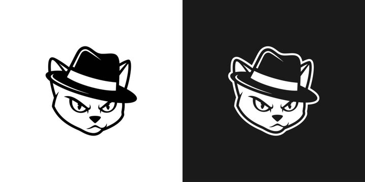 Cat wearing fedora hat illustration