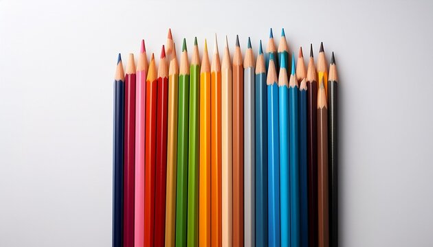 vibrant colored pencils arranged artfully on white background eraser art materials