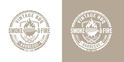Obraz premium Vintage barbecue emblem grill smoke fire graphic design
