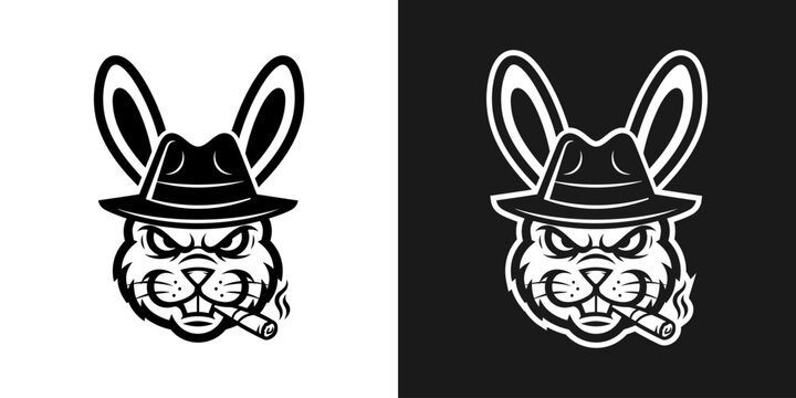 Rabbit wearing fedora with cigar illustration