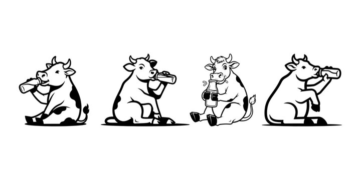 Cows drinking milk cartoon illustration