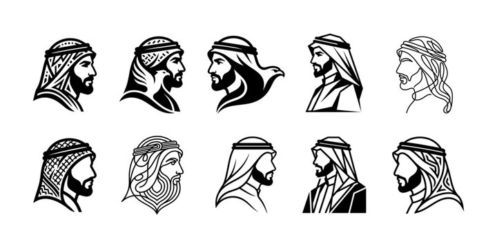 Arabian men portraits traditional dress collection design elements