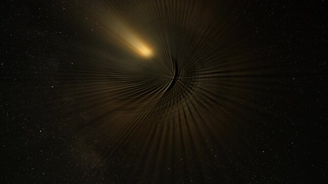 Abstract glow spiral sphere with rays, science background. Bizzard planet structure in space, 4k