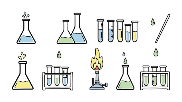Laboratory Essentials: An array of scientific tools, including flasks, beakers, test tubes, and a bunsen burner.