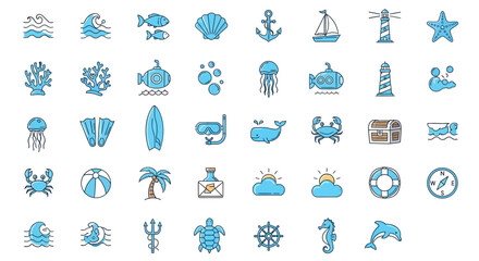 Collection of ocean icons and symbols. © paman