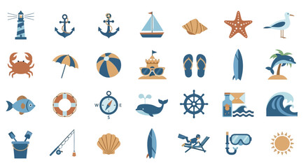 Beach icons and nautical symbols. © paman