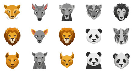 Obraz premium Collection of various animal faces icons.
