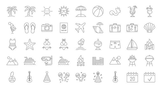 Collection of various line icons.