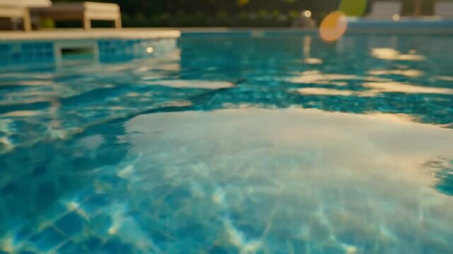 Tranquil shimmering swimming pool water with a gentle reflection on a sunny day in resort setting