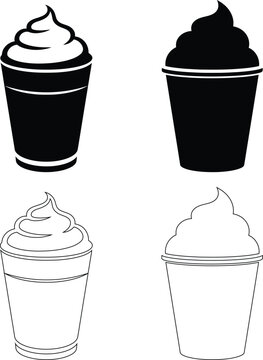 Vector ice cream frozen dessert drinks black and white illustration set