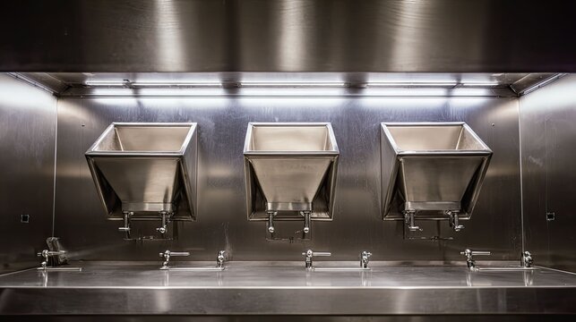 Stainless steel industrial dispensers in a clean processing environment