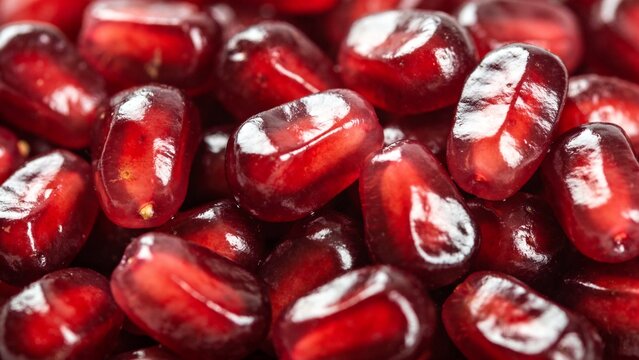 Fresh Pomegranate Seeds Close-Up Juicy Red Arils Macro Food Photography