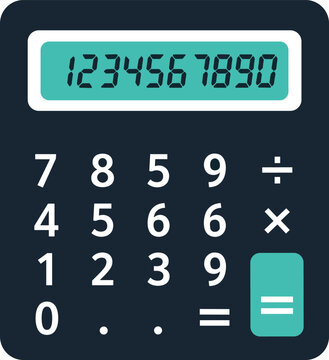 Modern calculator with digital display and numeric keypad for calculations and financial tasks on transparent background.