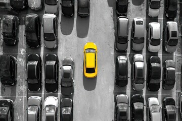 Fototapeta premium Bright yellow vehicle in city parking