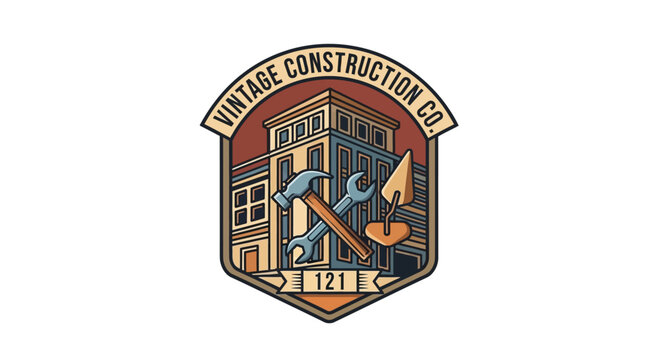 Vintage Construction Logo Design Emblem.