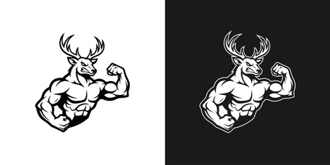 Muscular reindeer mascot displaying strength vector illustration © chintya
