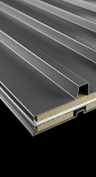 Close-up view of insulated metal building panels with ribbed texture