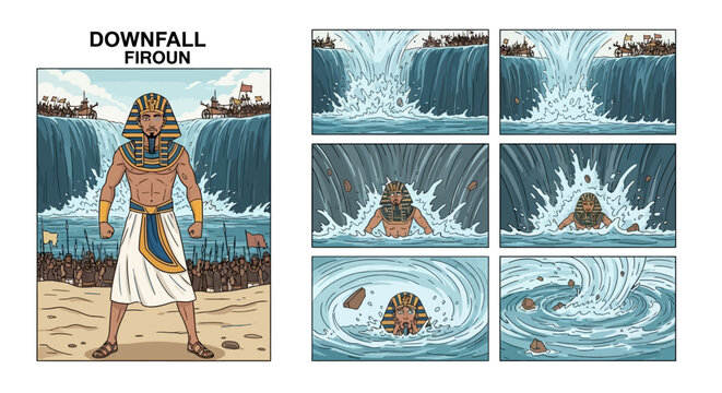Pharaoh downfall storyboard illustrates the historic drowning of a.