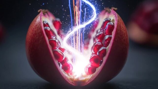 Electricity hits pomegranate fruit cut.