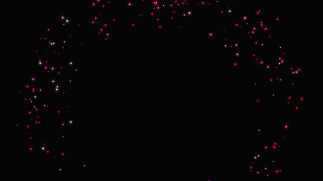 Sparkling pink heart shape disintegrating into tiny particles and fading away over black background, motion footage.