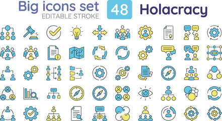 Obraz premium Holacracy organization icon set color editable stroke collection decentralized management teamwork structure workflow symbols for web UI design