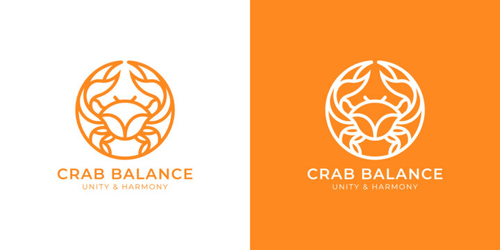 Crab emblem illustration orange circle concept