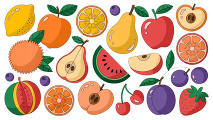 Obraz premium Bright and colorful selection of fresh fruits illustration Vector