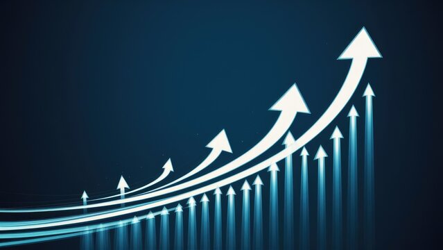 Upward trending growth arrows illustrating exponential increase and progress on a gradient curve design