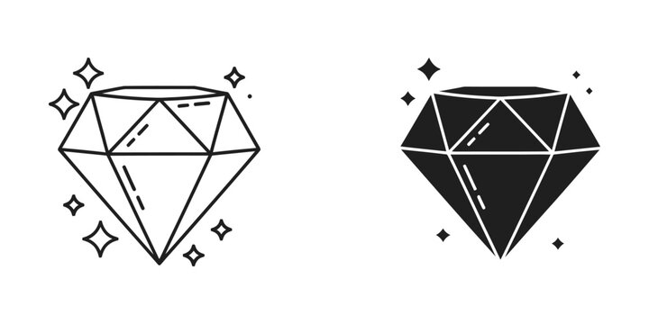 Illustration of a gemstone cut in two different styles with sparkling effects