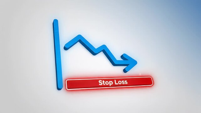 Vibrant 3D blue arrow showing a sharp downward trend on a financial graph with a red baseline symbolizing business decrease and economic loss