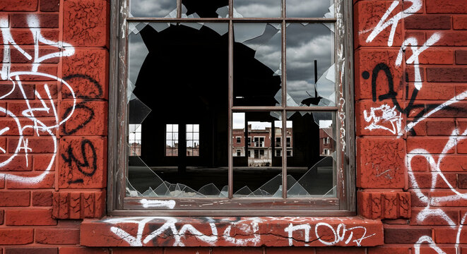 abandoned Detroit broken window graffiti brick decay macro urban photography