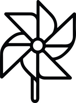 Minimalist pinwheel toy line icon, simple wind spinner vector illustration for kids play, outdoor fun, garden decoration and eco energy concept design