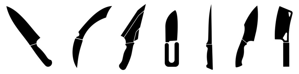 Obraz premium Collection of various kitchen knife silhouettes for culinary and cooking design