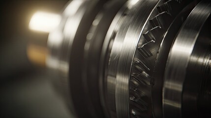 Fototapeta premium Industrial metal gear part detail in workshop