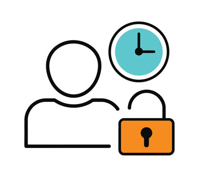 Auto logout due to inactivity session security enforcement with user icon clock and lock vector illustration